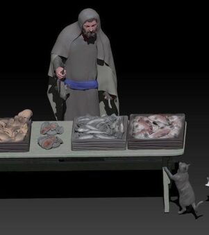 fish seller and cats